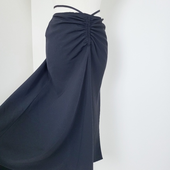 Vintage y2k low cut midi skirt waist tie ruched gathered classic basic - Picture 4 of 14